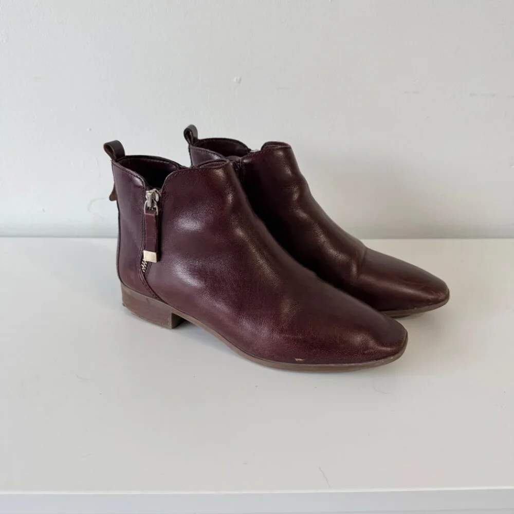 Aldo Dark Burgundy Brown Leather Ankle Boots